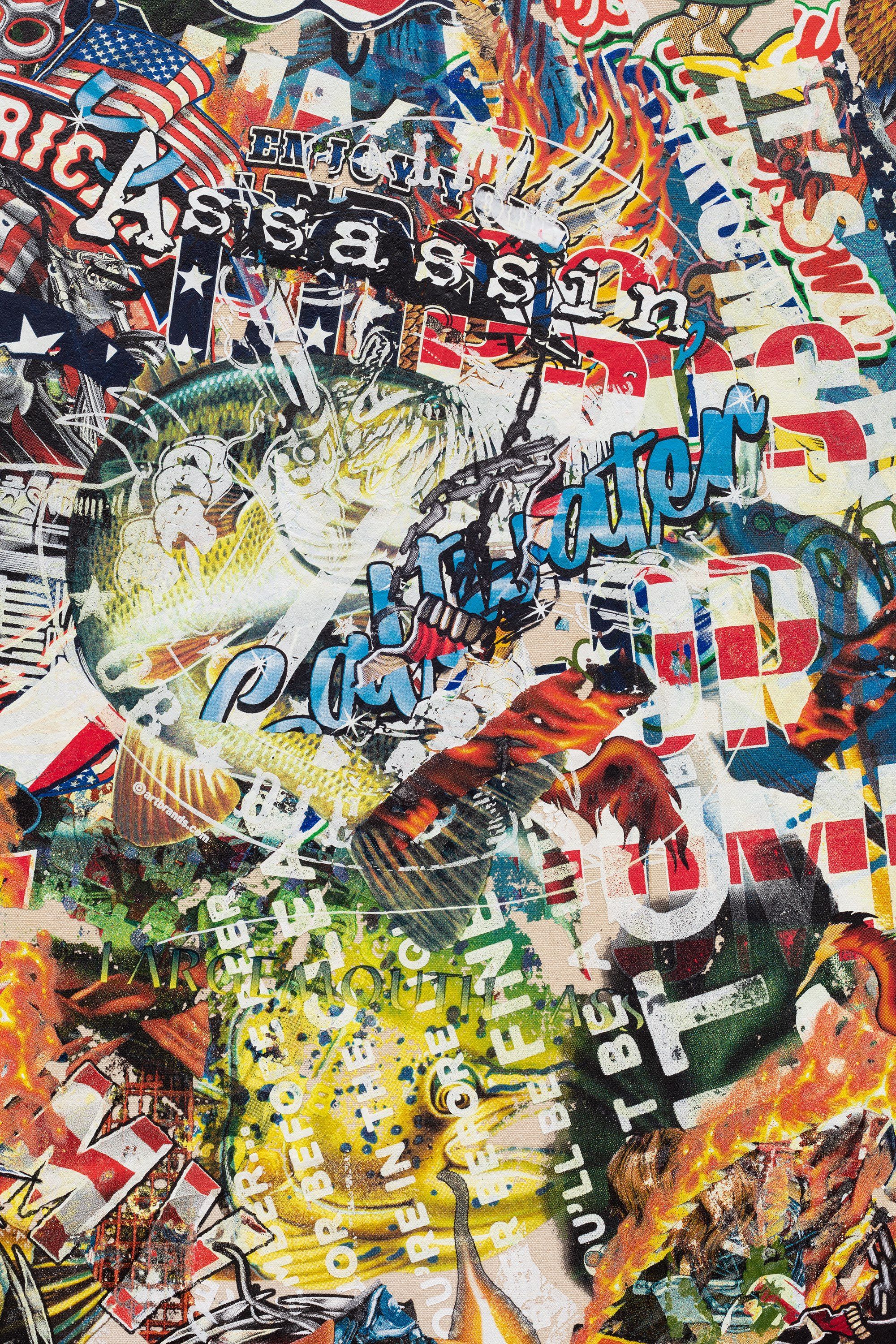 Detail image of various t-shirt graphics.